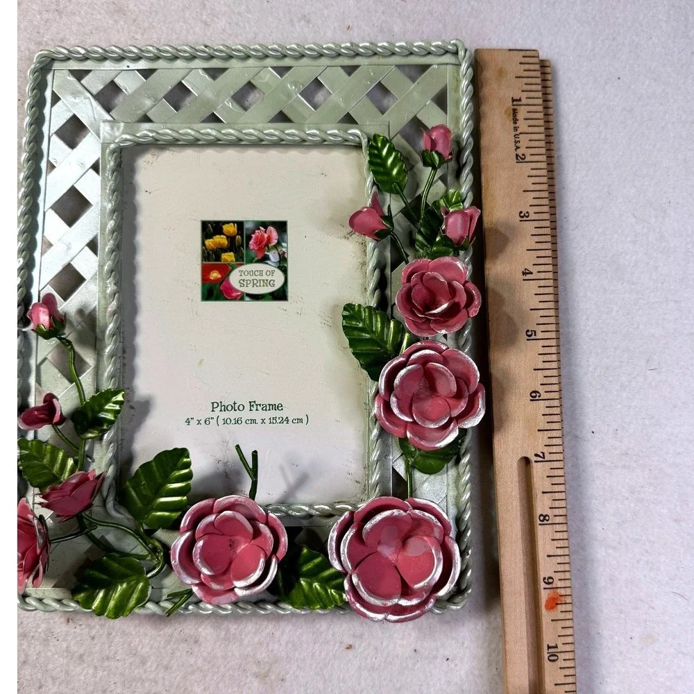 Vintage Pink Rose Metal Photo Frame Shabby Chic Decor